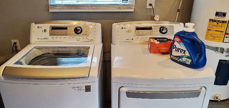 Your personal washer and dryer in the detached garage, which is right next to the unit