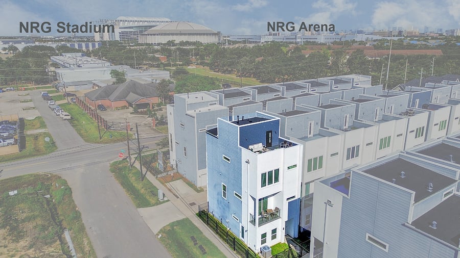 2 blocks from NRG Stadium and NRG Arena.  Walking distance, weather permitting.