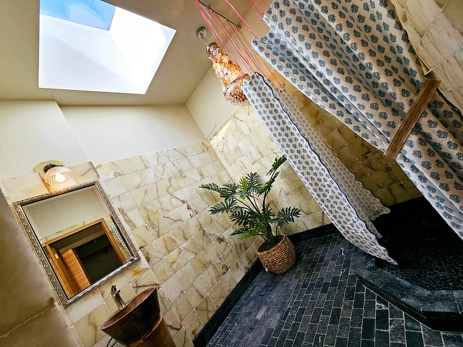 Large bathroom with Skylight