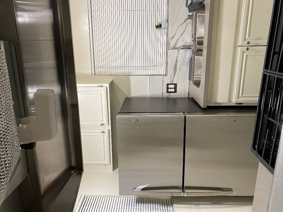 Right Counter with Stainless Steel Sink and Refrigerator