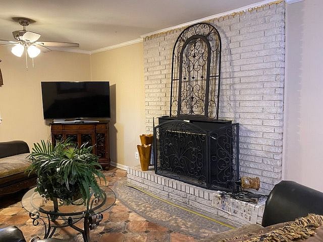 Wood burning fireplace.