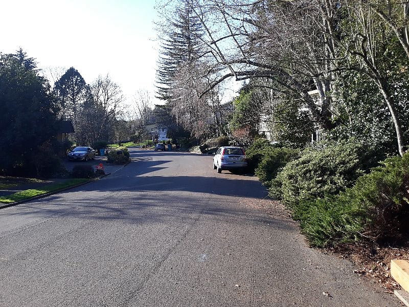 A park in the distance. There is plenty of street parking in this low density neighborhood.