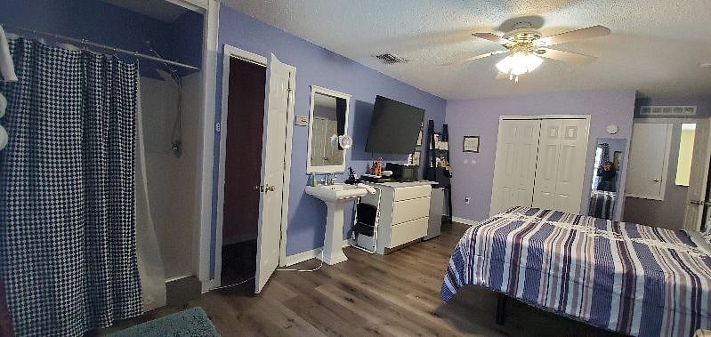 This is one of our four bedrooms, "New King Room" each with their own private restroom and showers. This particular room is Room E and features a king size, adjustable bed and pull out couch.