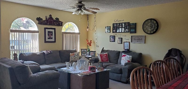 This is our living room that also has a 10 person dining room table, not in the picture.