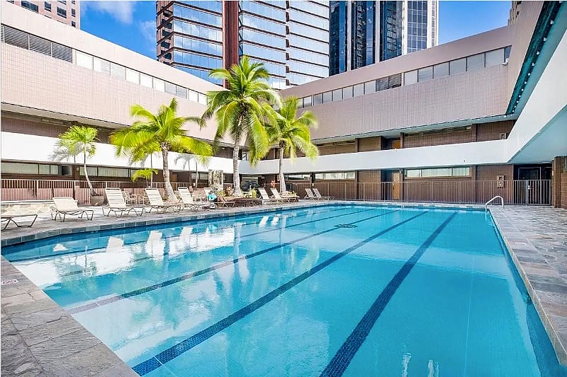 Large pool is well marked for swimming laps.