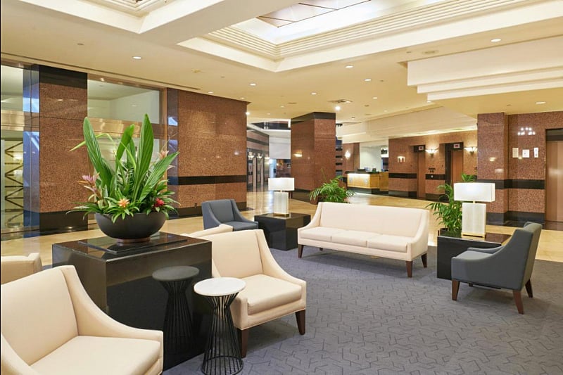 Spacious and inviting lobby with 24-hour security.