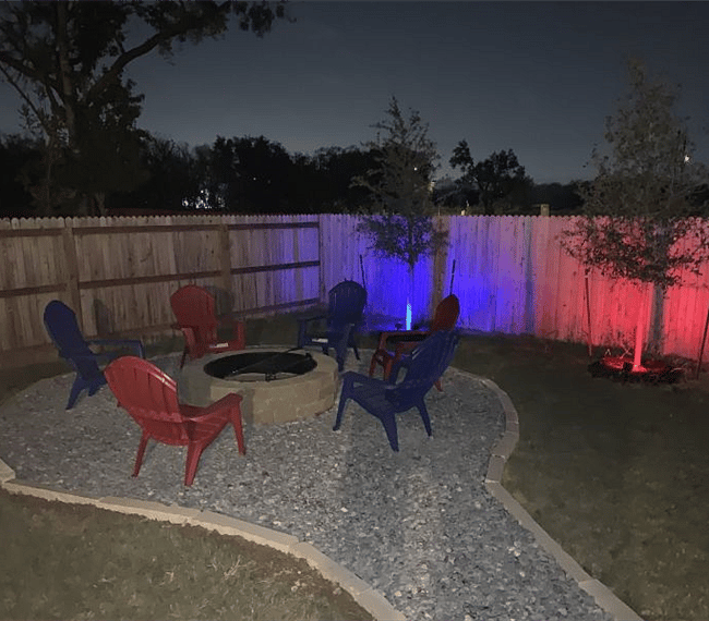 Beautiful backyard with seating area and firepit