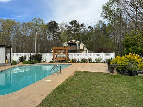 View from pool area of upstairs apartment