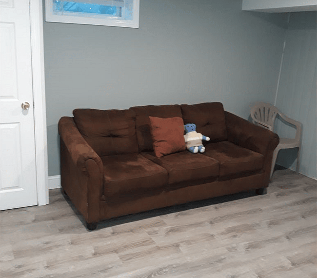 Spacious open living with comfortable sofa