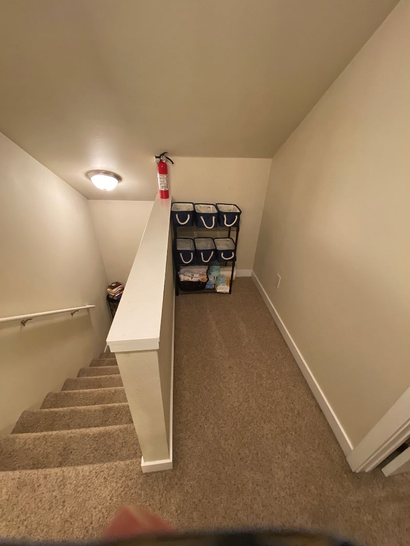 Each tenant has 3 sturdy cloth baskets to use in the hallway upstairs for bathroom/toiletry storage. There are also extra bed sheets and cleaning supplies provided.