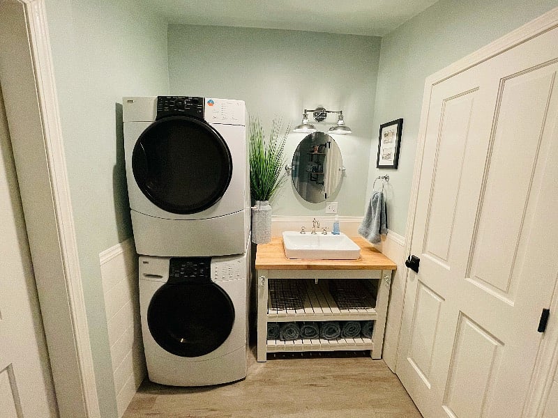 Full size front loading washer and dryer.