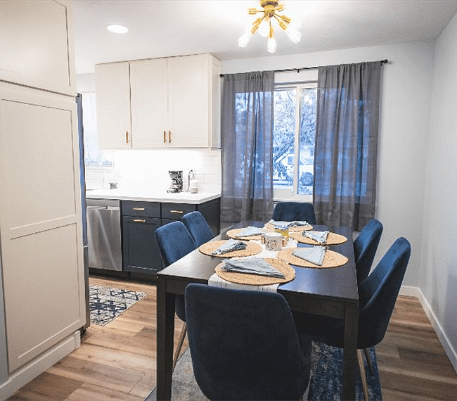 Dining room with new chairs and table