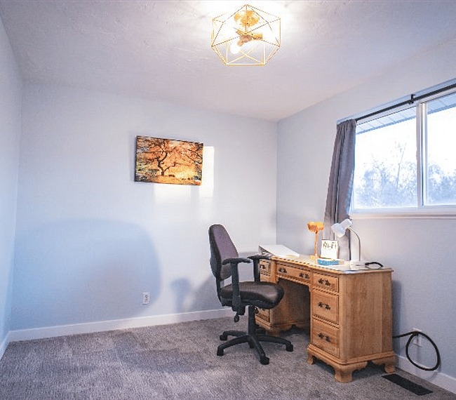 office/bedroom #2.Currently has full size bed and dresser (not pictured). blackout curtains included