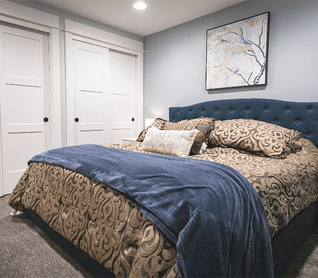 Master bedroom (bed in picture is not currently in home; currently has queen mattress, sheets and comforters). blackout curtains included