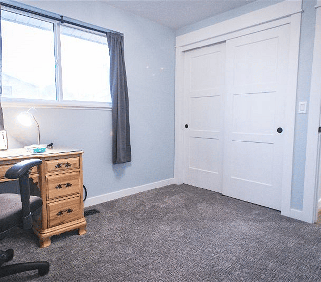 office/bedroom #2.Currently has full size bed and dresser (not pictured) blackout curtains included.