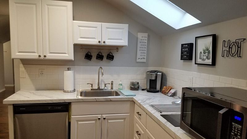 DISHWASHER, SINK & COFFEE STATION