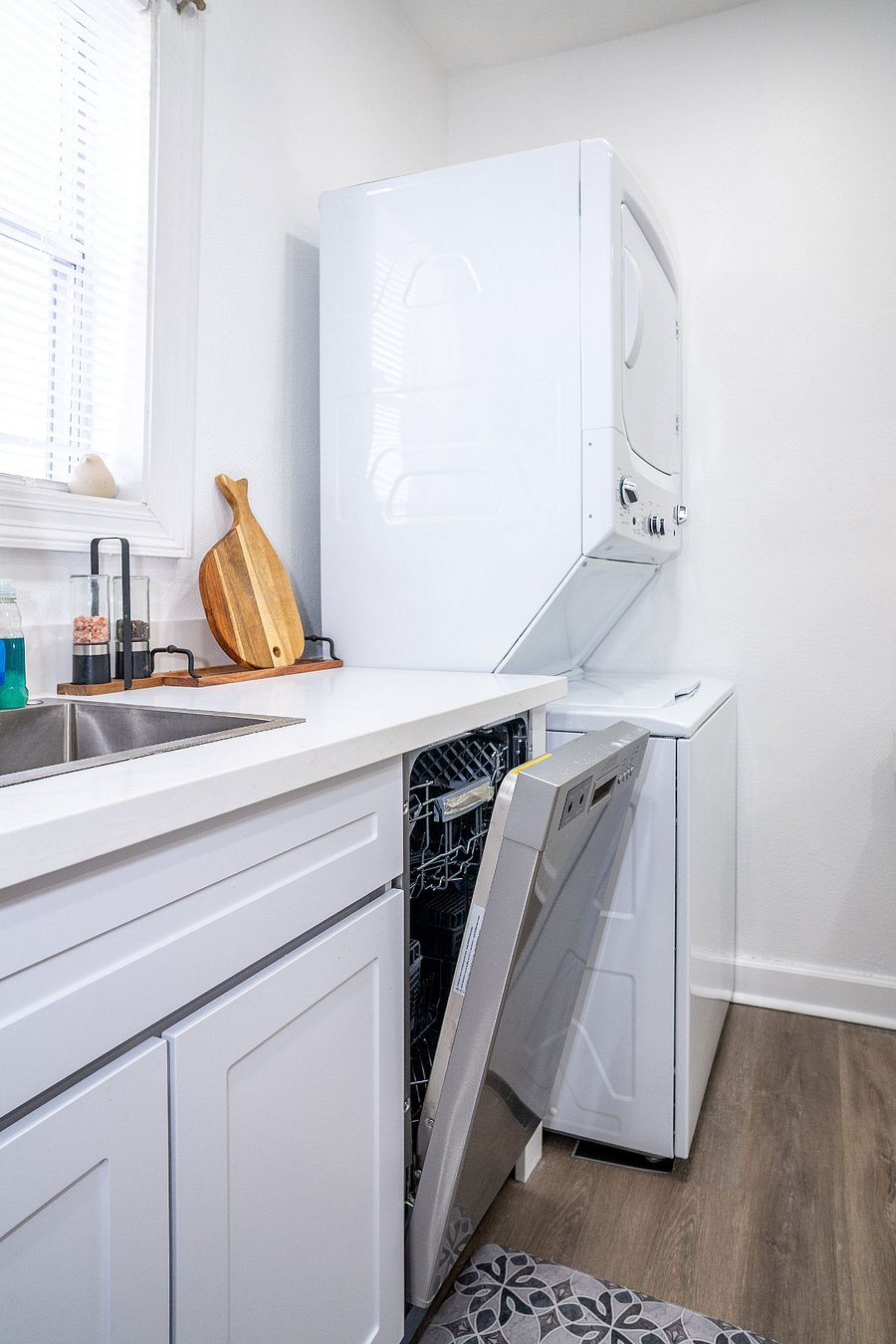 Mini Sink and Mini Dishwasher.
Full size washer and dryer.