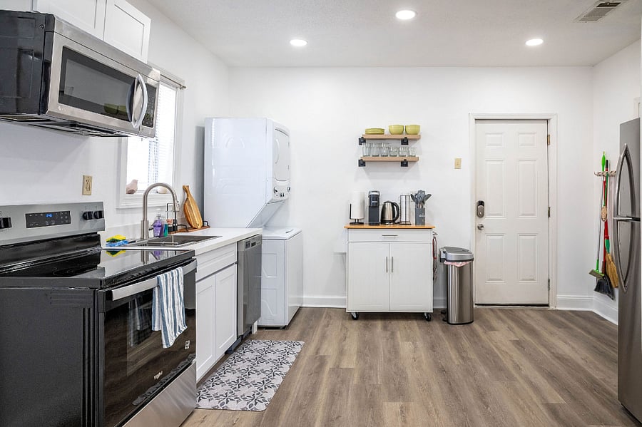 Mini Sink and Mini Dishwasher.
Full size washer and dryer.
