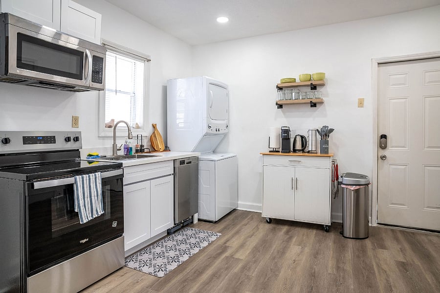 Mini Sink and Mini Dishwasher.
Full size washer and dryer.