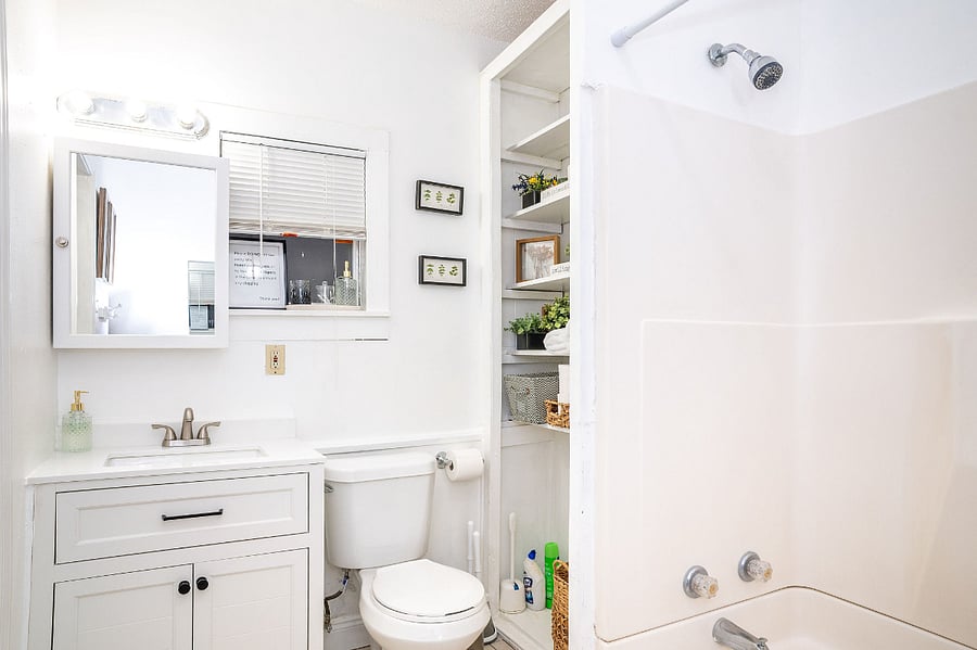 Bathroom with bathtub.