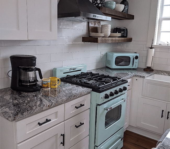 Gas oven and stove top.