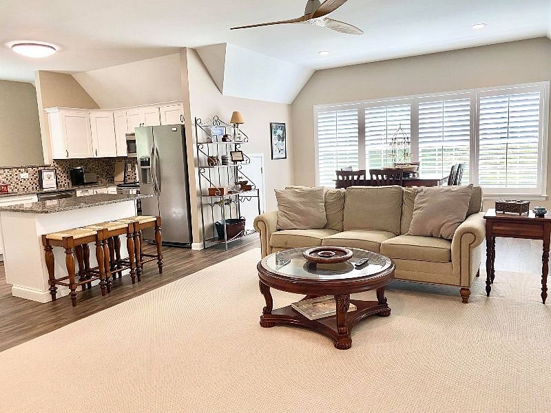 Open floor plan with kitchen and family room