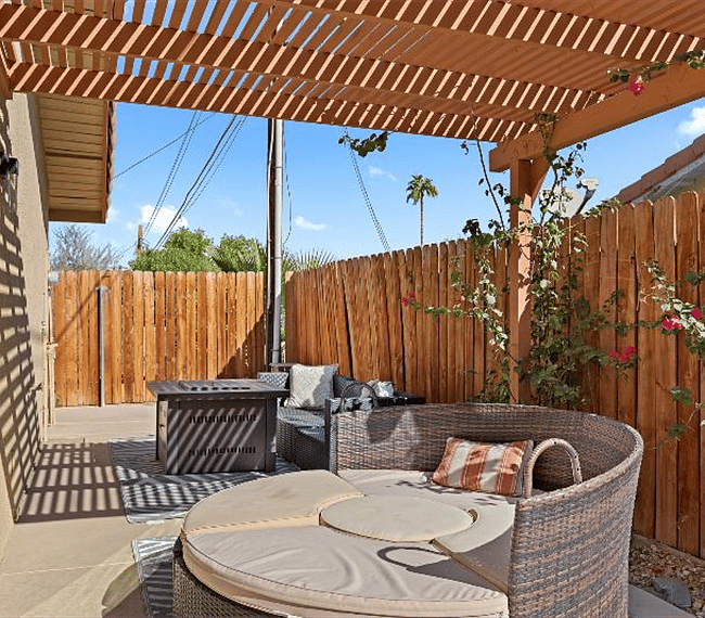 Seating area with outdoors umbrella