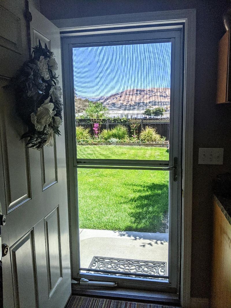 Looking out your front door.