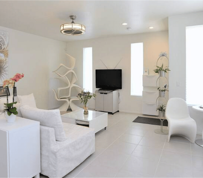 Those stacked Vitra Panton S chairs at the corner can be used on the patio.
