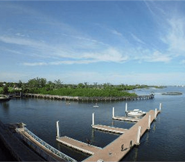 Canoe launch, Boat docking, boardwalk along mangroves