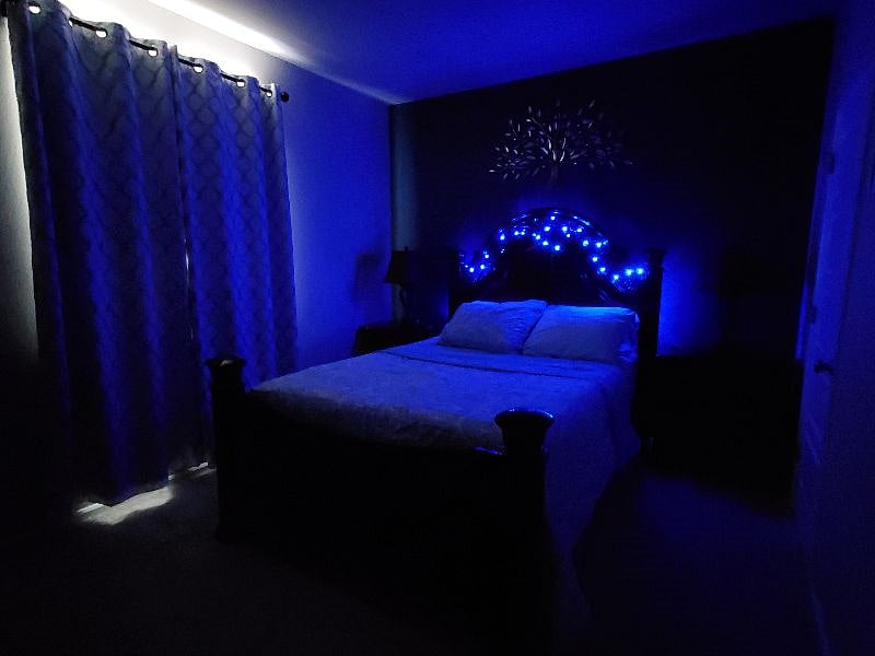 Bedroom when blackout curtains were closed during a bright day