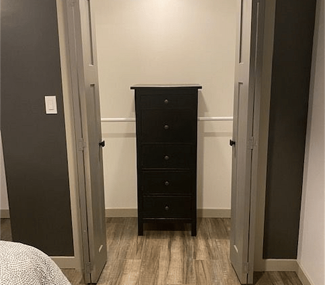 Built in dressers in closets to save space.