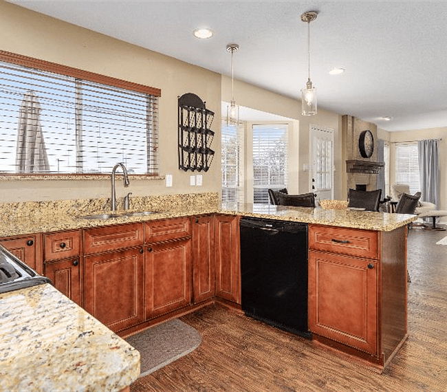 Bosch brand high-end dishwasher is extra quiet during operation. Kitchen is stocked with all the essentials including coffee pot, blender, toaster, cookware & dinnerware.