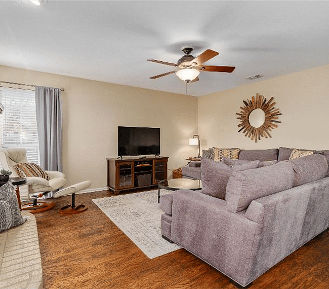 50 inch smart TV and cozy gas fireplace are also amenities to this comfortable space.