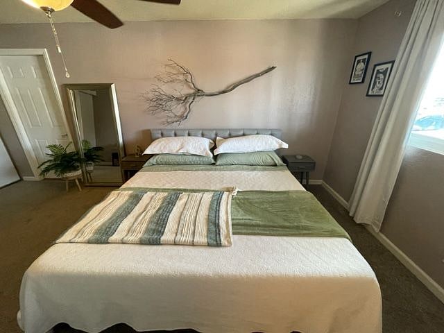 King sized bed on memory foam mattress. Black out curtains and shades.