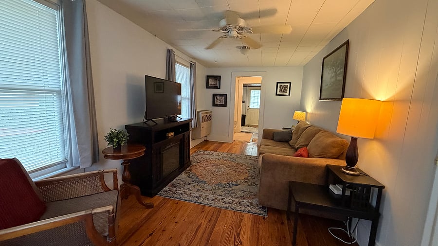 Cozy living room, Roku smart TV.