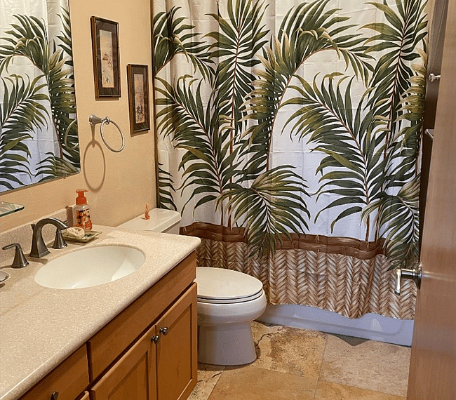 An ample shower features in the bathroom 
