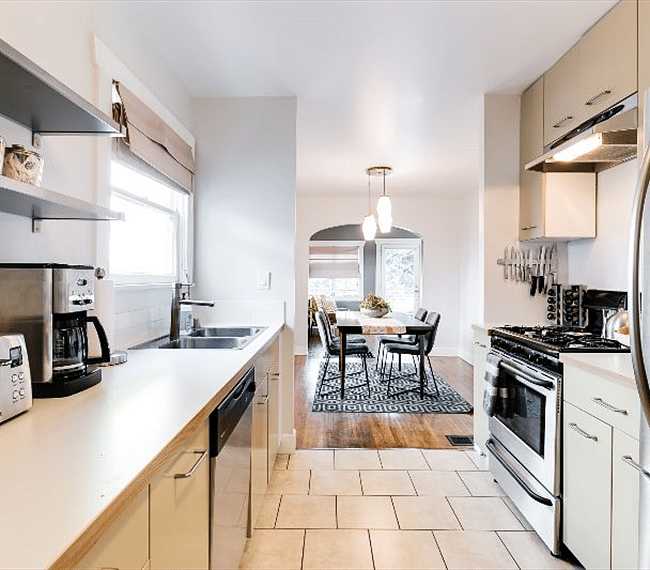 Kitchen comes equipped with full size fridge, oven/stove, microwave, dishwasher, and all kitchen appliances known to man.
