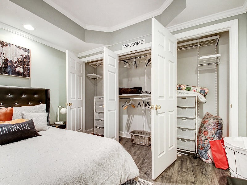Ample closet space with hidden drawers...