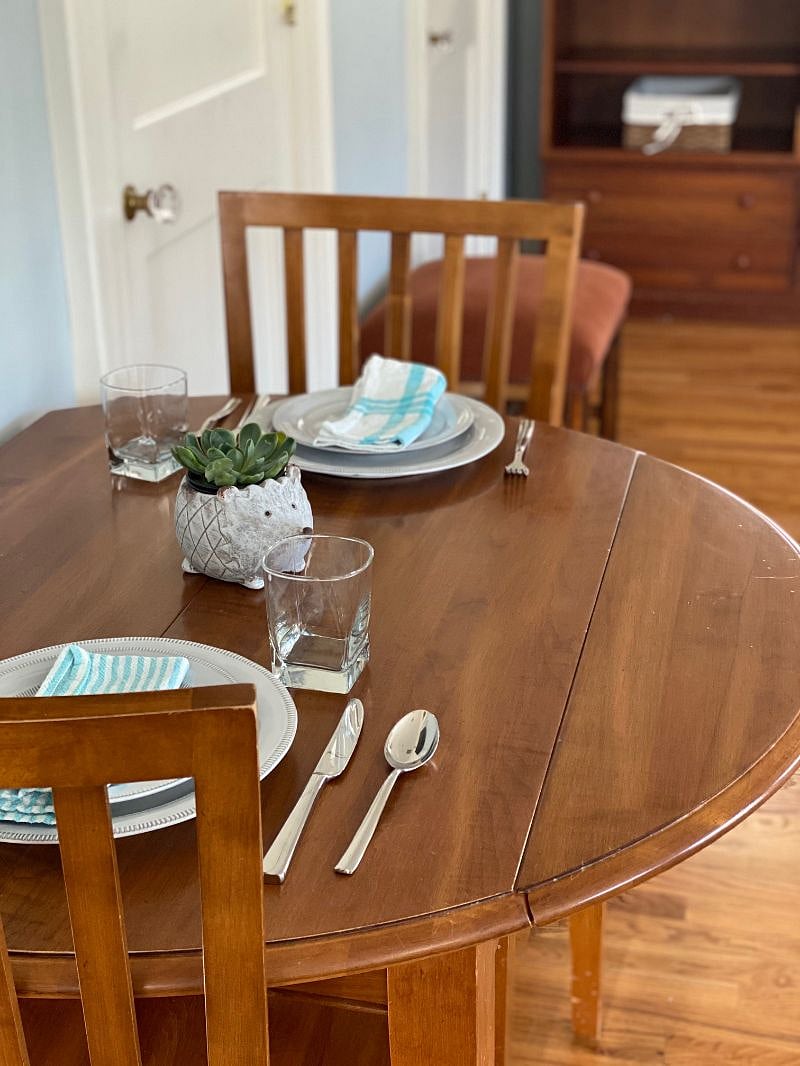 Kitchenette comes stocked with dishes and basic cutlery.