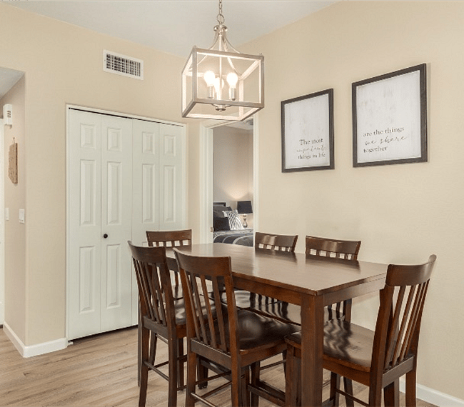 Dining area convenient to kitchen and closet stocked with lots of games