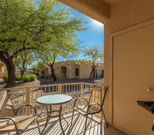 Private patio with gas grill