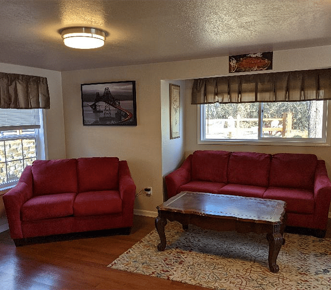 Another view of couch, and loveseat.