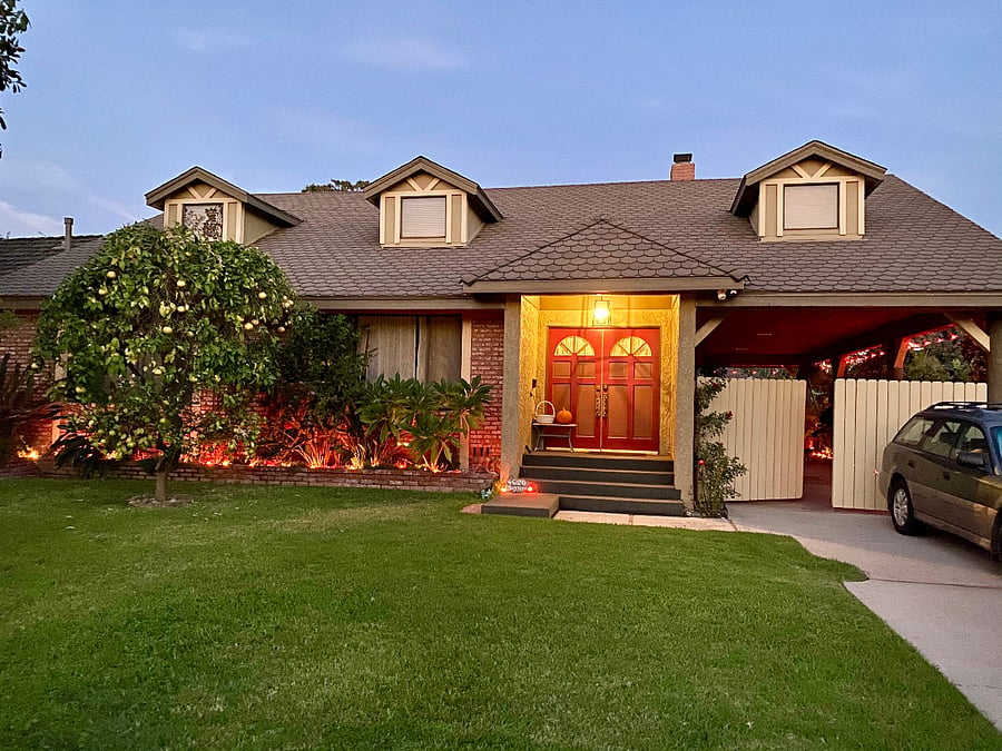 Front of home, driveway and street parking