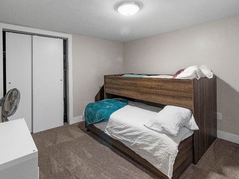 Basement bedroom with twin bunk bed