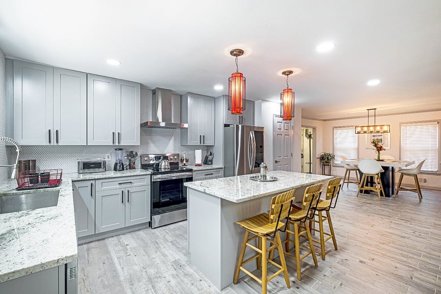 Where modern design meets timeless texture  a gourmet kitchen with character.