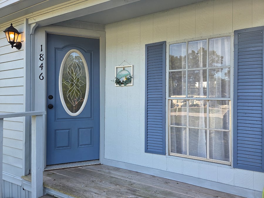 Cute blue stained glass front door