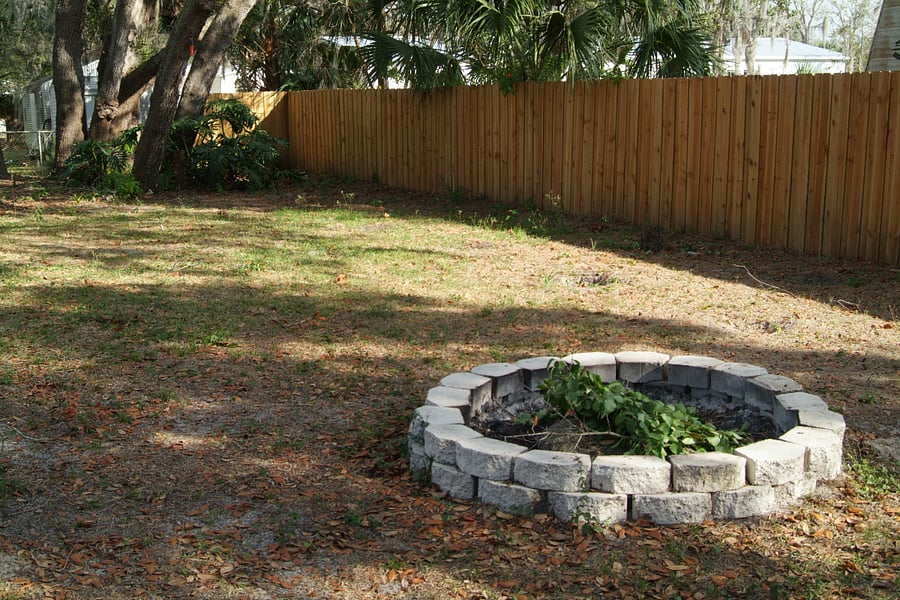 Fire pit in Fenced Back Yard