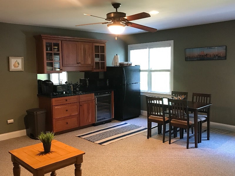 Kitchenette with full size fridge.