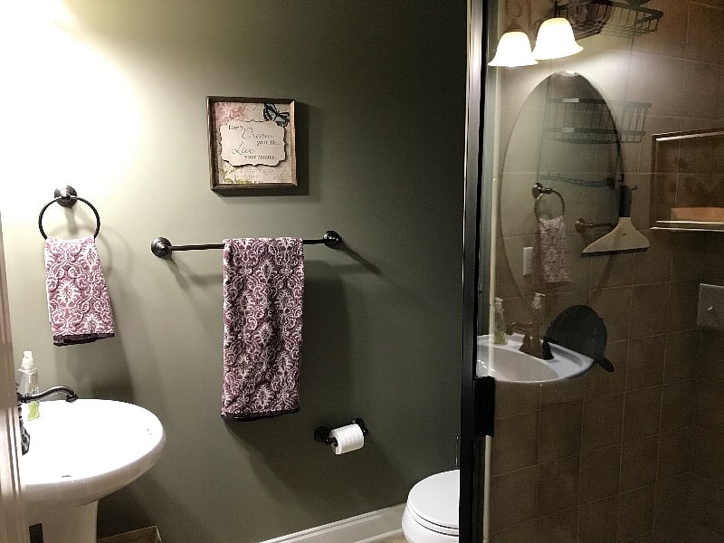 Full bath with stand up shower. Hand held shower option.